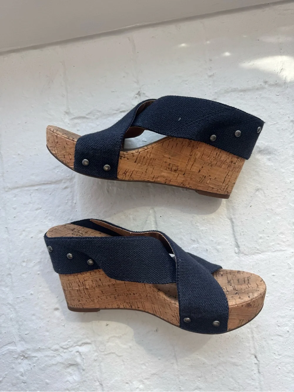 Women’s Navy Cork Wedge Slide Sandals